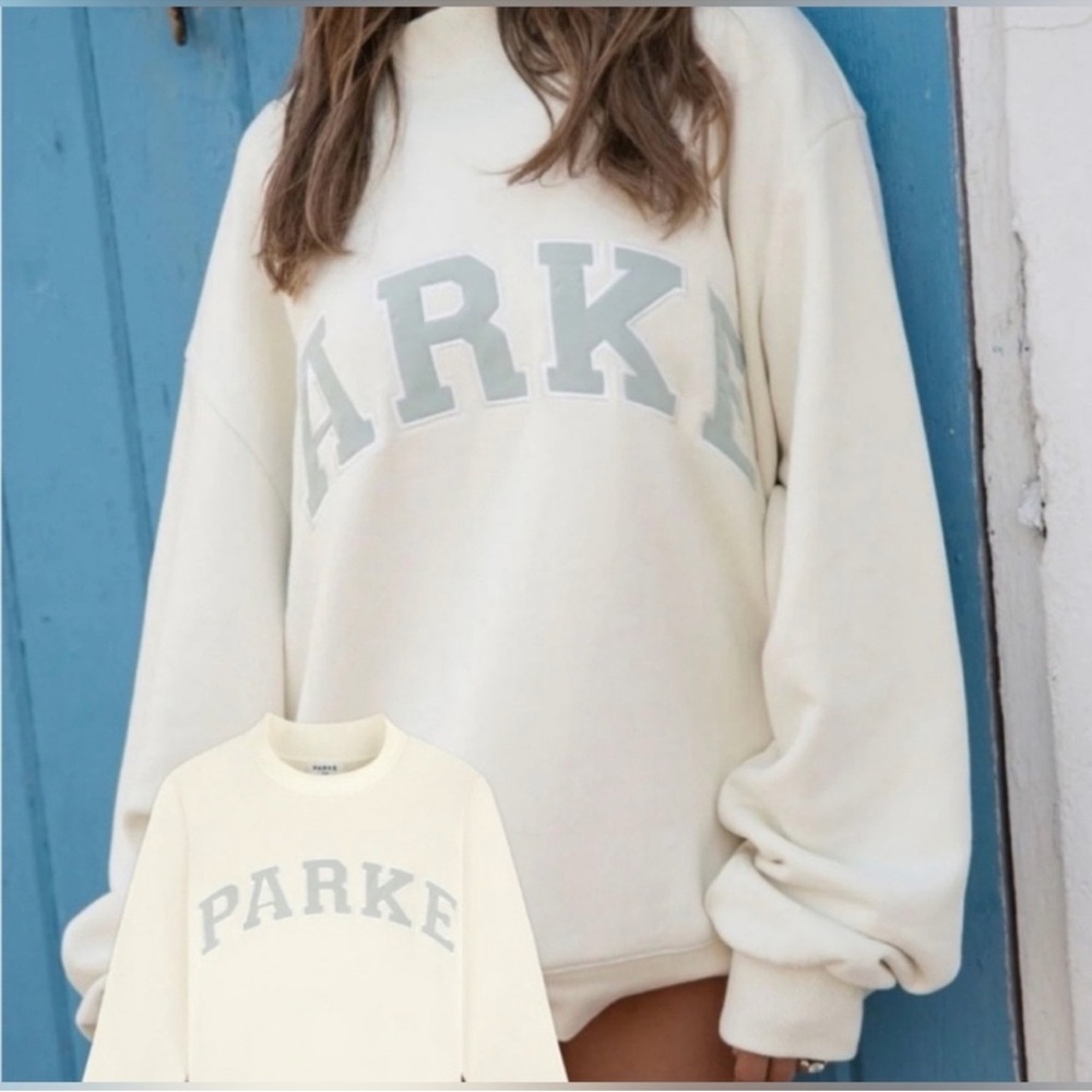 Parke White Crew Neck Sweater with Gray Lettering